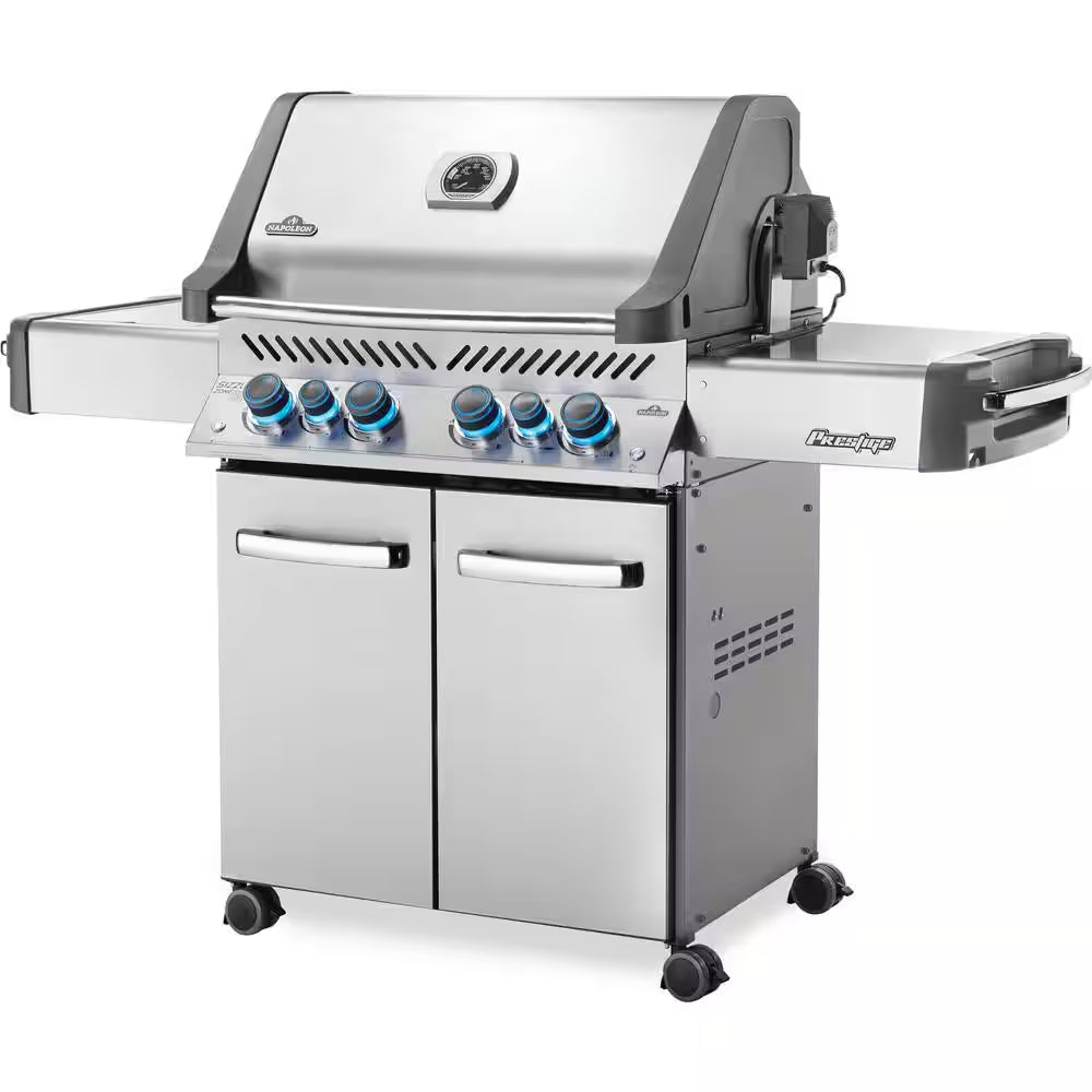 Prestige 500 4-Burner Propane Gas Grill in Stainless Steel with Infrared Side and Rear Burners and Rotisserie Kit