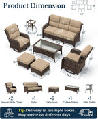 Luxury Outdoor Patio Furniture Set with 6-Inch Thick Cushions, High Back Wicker Swivel Rocker Chairs, 7 Pcs All Weather Conversation Set for Large Deck, Yard and Poolside, Beige (V3)