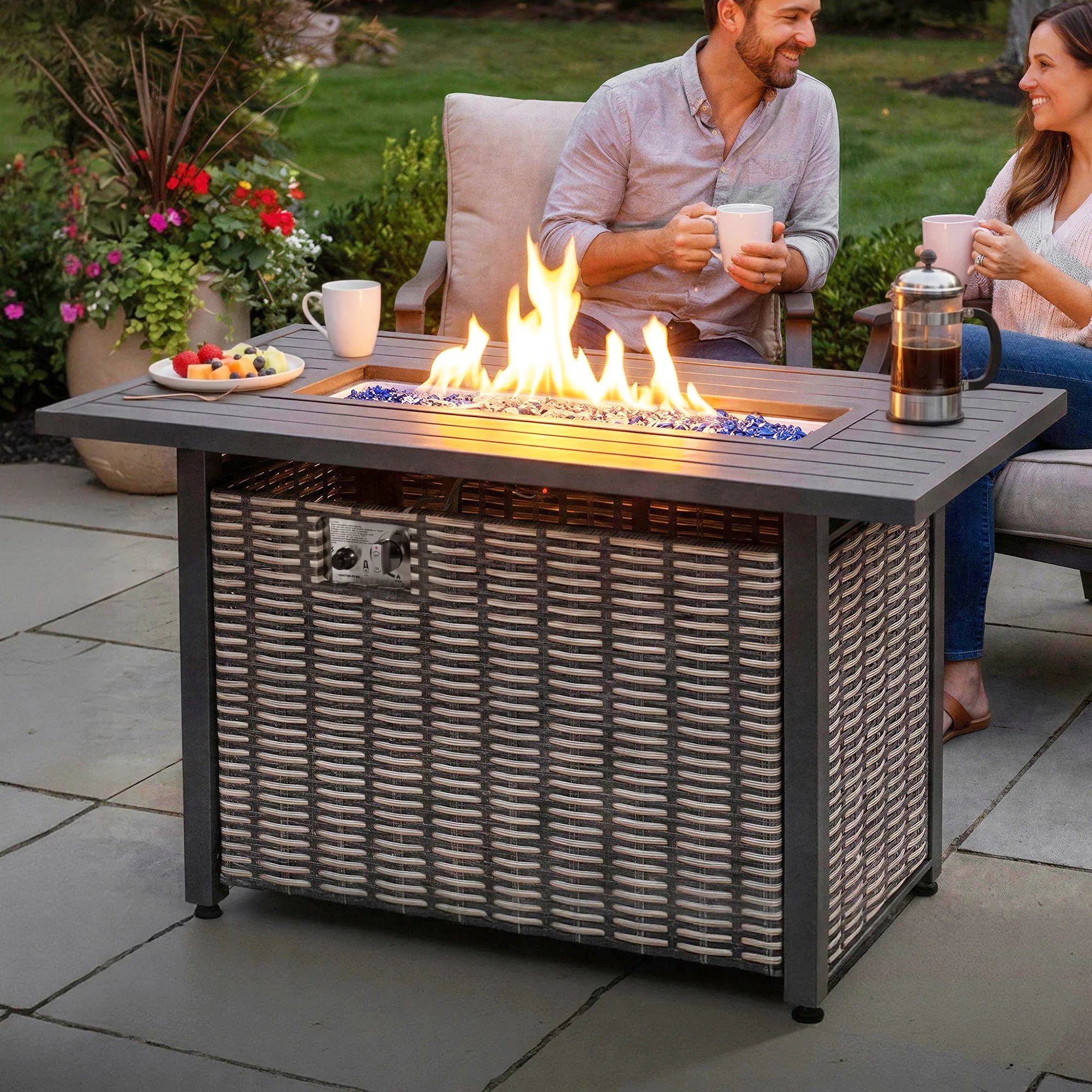 Fire Pit Table 43-In W 50000 Maximum Btus Iron Rectangle Liquid Propane Fire Pit Table