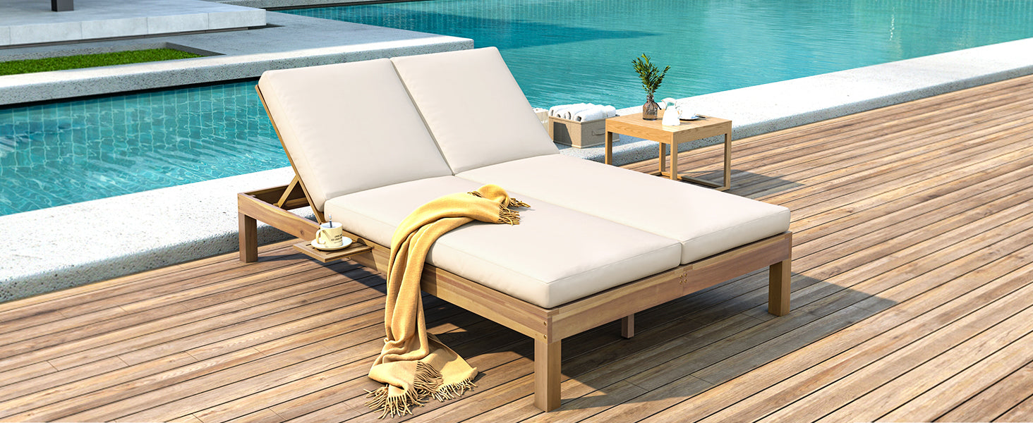 5-Position Adjustable Backrest Double Chaise Lounge Outdoor