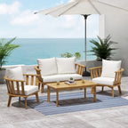 4-Piece Acacia Wood Patio Furniture Set with Cushions