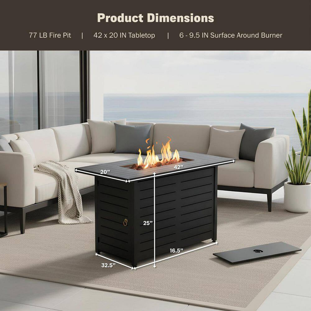 Ore 42 In. Propane Gas Outdoor Patio Fire Pit Table with Powder-Coated Steel Frame in Black