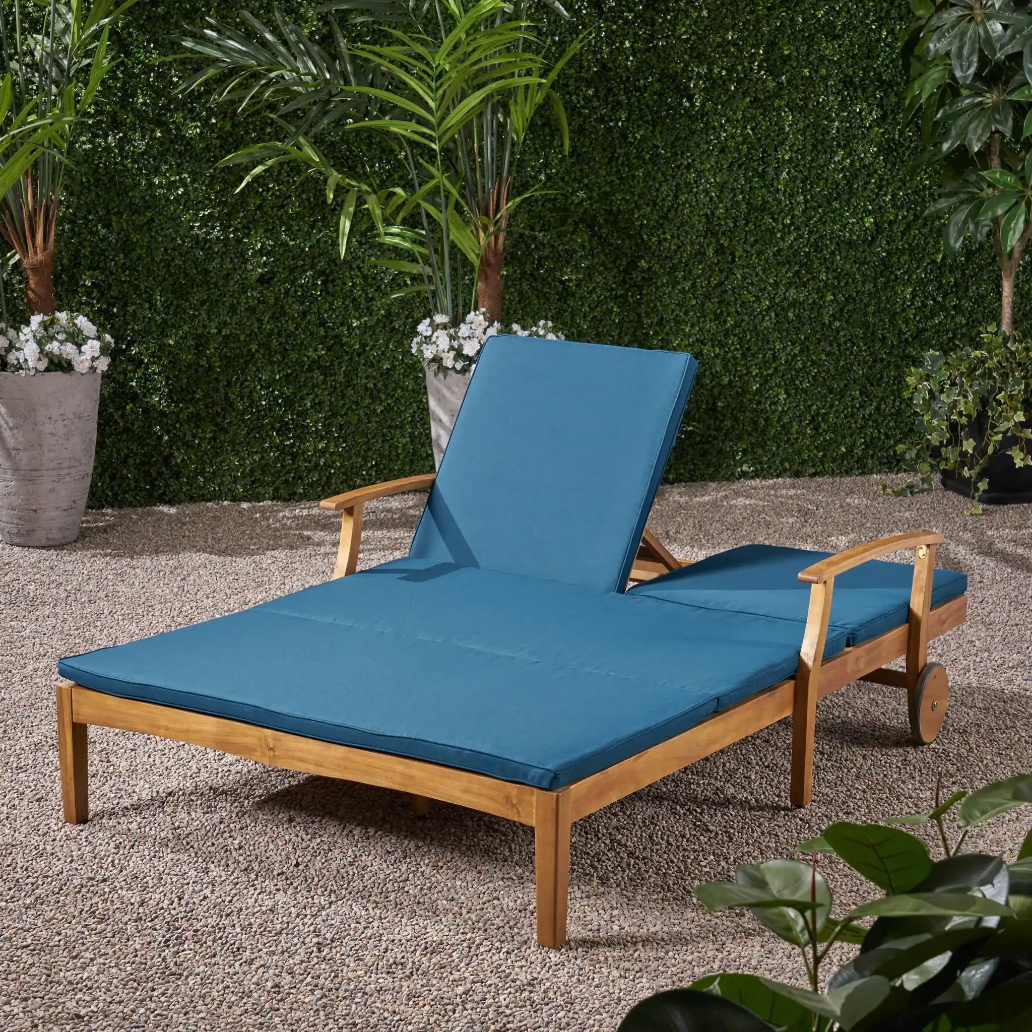 Outdoor Adjustable Double Chaise Lounge with Water Resistant Cushions