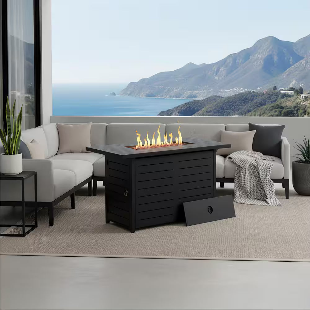 Ore 42 In. Propane Gas Outdoor Patio Fire Pit Table with Powder-Coated Steel Frame in Black