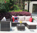 Rattan Patio Furniture Set Wicker Sofa Cushioned Sectional (4 Pieces, Brown)