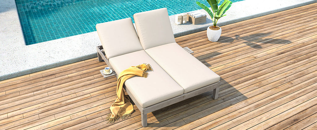5-Position Adjustable Backrest Double Chaise Lounge Outdoor