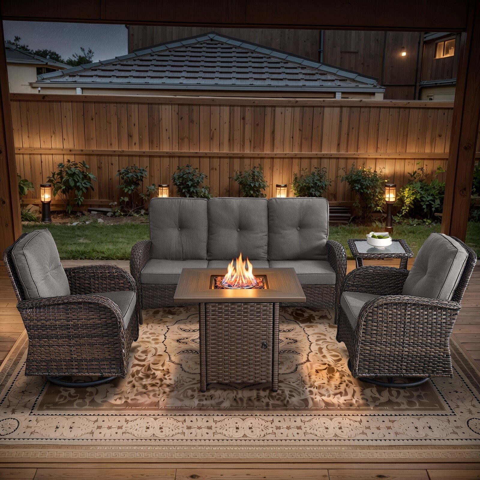 Outdoor Fire Pit Conversation Set, 3-Seat Sofa & Chairs Patio Furniture Set