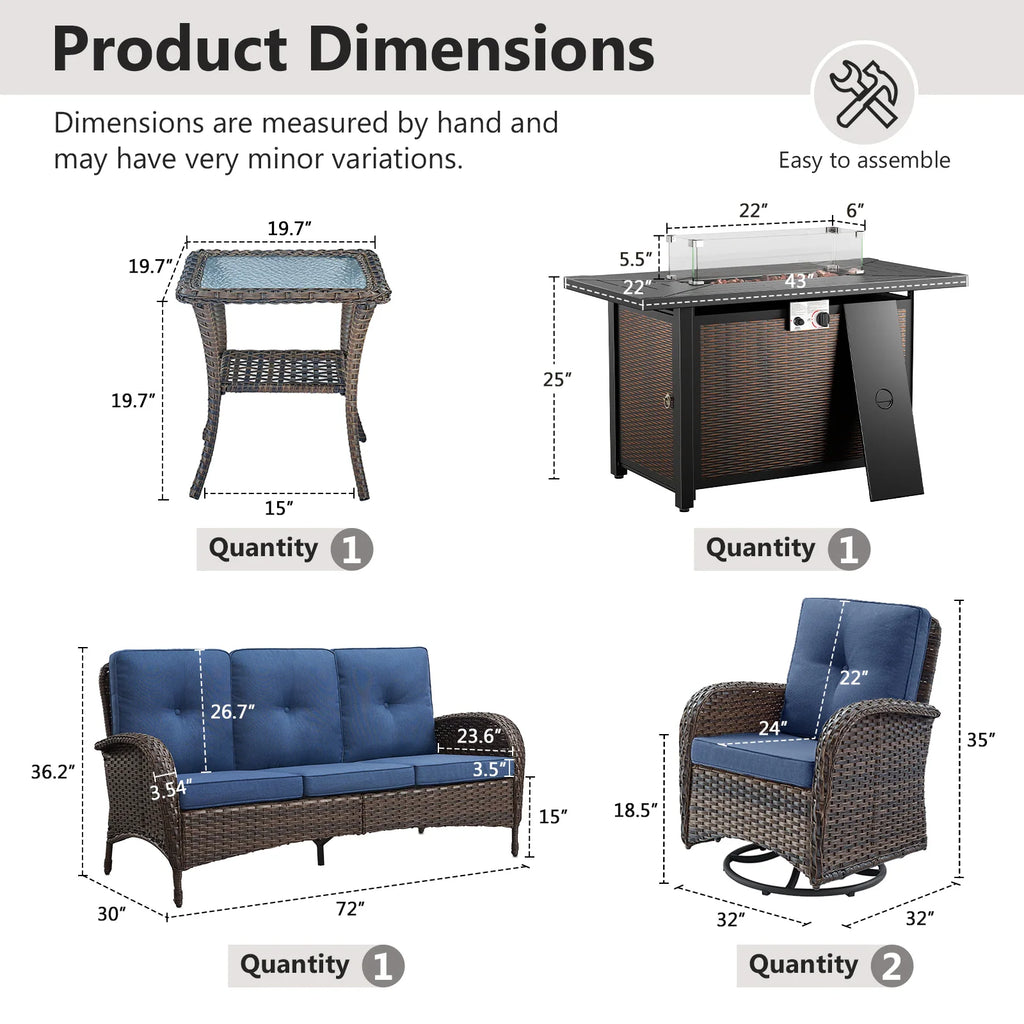 Outdoor Fire Pit Conversation Set, 3-Seat Sofa & Chairs Patio Furniture Set