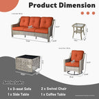 Orange 5 Piece Outdoor Patio Furniture Set With 3 Seat Sofa