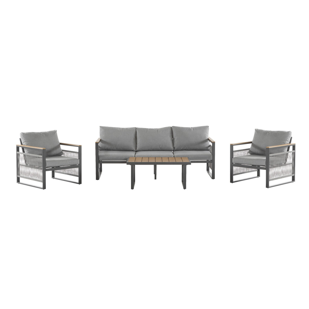 4-Piece Outdoor Metal Patio Furniture Set with Cushions