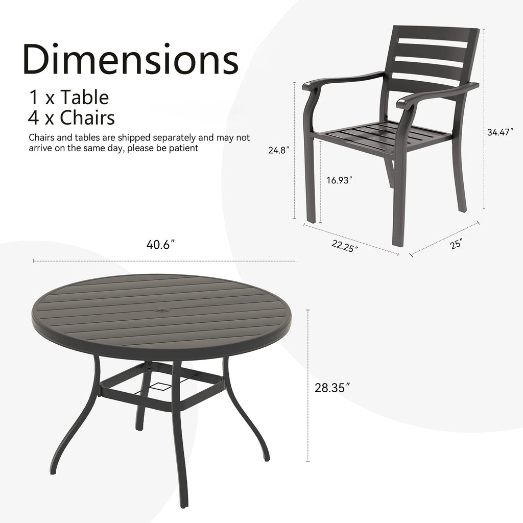 5- Piece Outdoor Patio Dining Set with Stackable Metal Chairs and Round Table