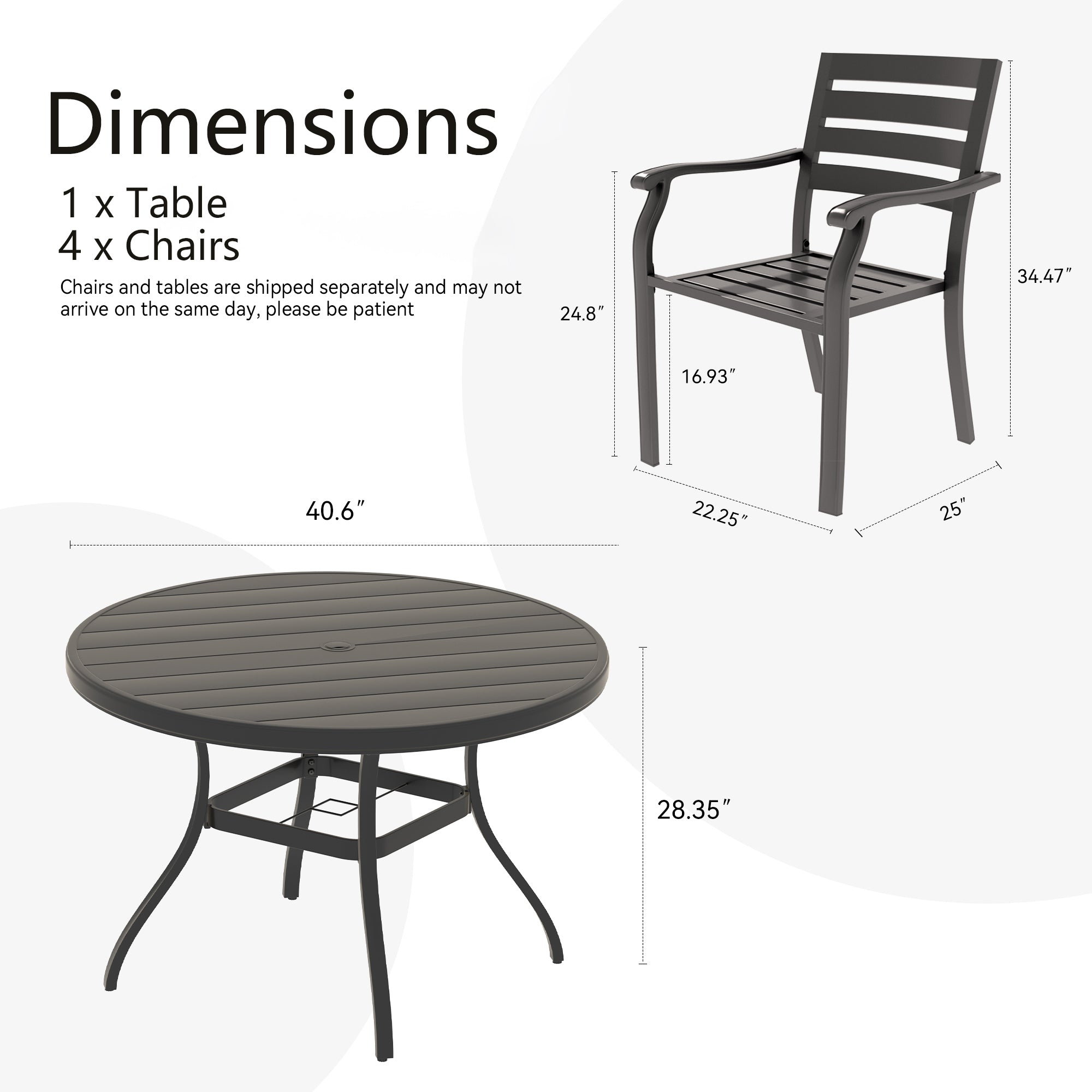 5- Piece Outdoor Patio Dining Set with Stackable Metal Chairs and Round Table
