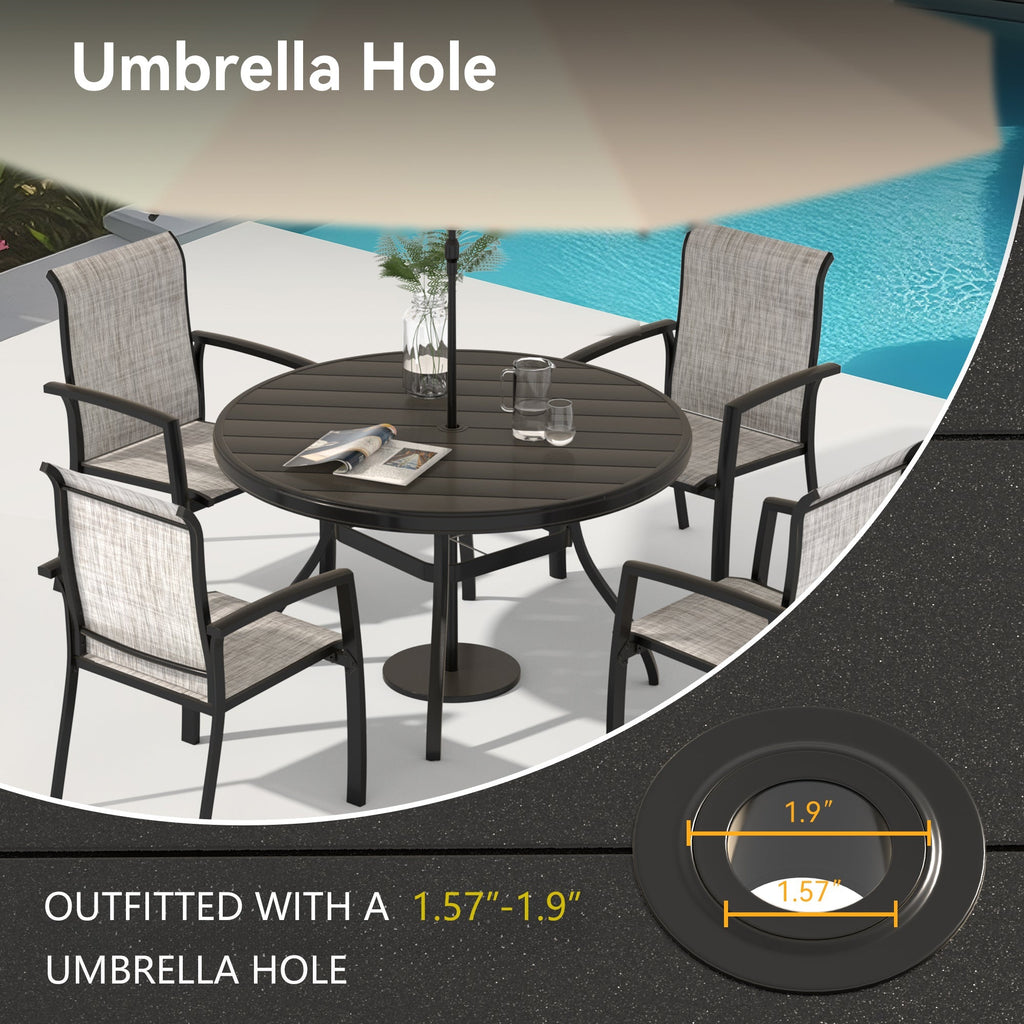 5- Piece Outdoor Patio Dining Set with Stackable Metal Chairs and Round Table
