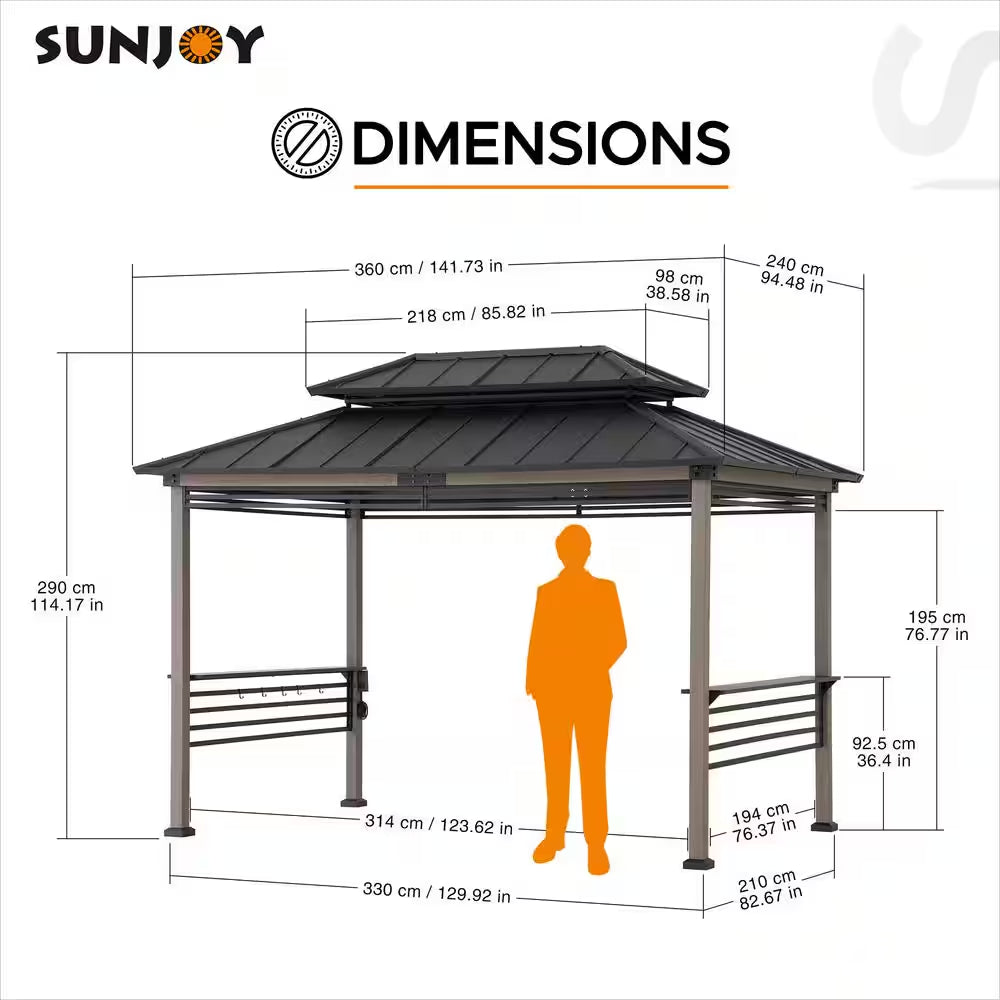 8 Ft. X 12 Ft. Matte Black Aspen Cedar Framed Grill Gazebo with Exclusive AC Power Port for Backyard