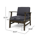Outdoor Club Chair with Slat Panel Design and Water Resistant Cushion - Dark Gray