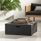 Berwick Outdoor Lightweight Concrete Wood Burning Square Fire Pit, Dark Gray