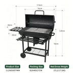 Charcoal BBQ Grills Outdoor: Spacious Barrel Barbecue Grill with Side Front Table Premium BBQ Smoker Combo for Backyard Cooking