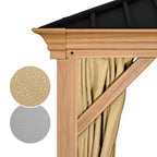 10 Ft. X 12 Ft. Double Roof Hardtop Wood Grain Aluminum Patio Gazebo with Netting and Khaki Curtains