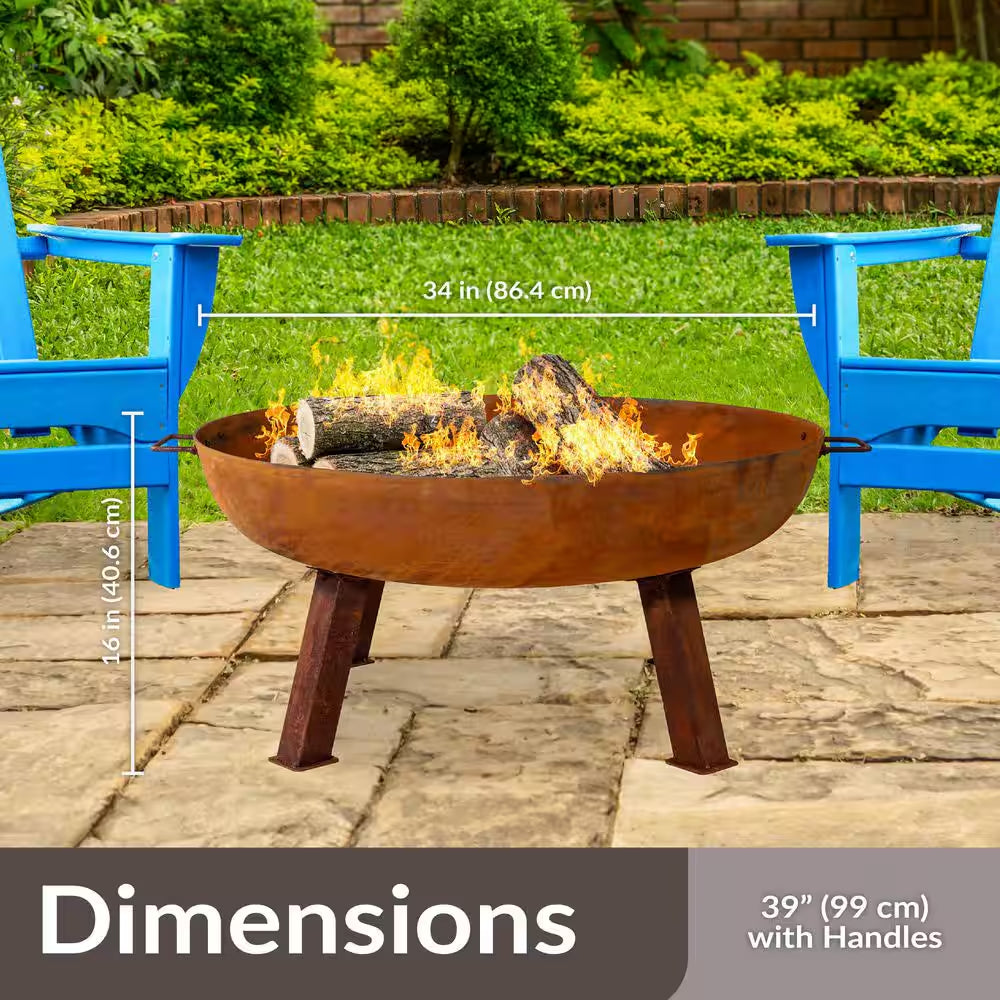 Rustic 34 In. X 15 In. round Large Cast Iron Wood-Burning Fire Pit Bowl