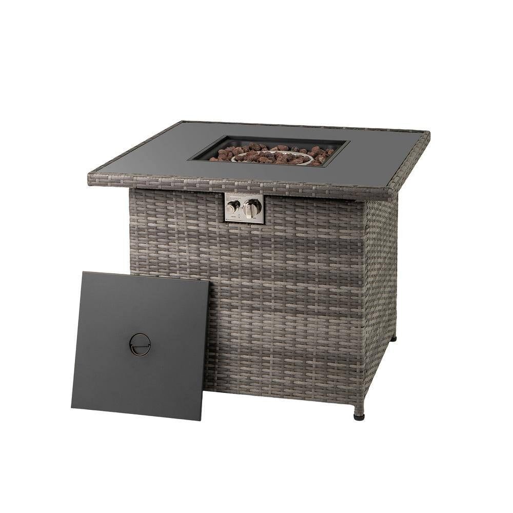 32.5 In. 5,000 BTU Propane Fire Pit Table with Tempered Glass Top, Gray