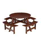 Outdoor 8- Person Round Picnic Table with Built-In Benches