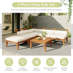 6- Piece Acacia Wood Outdoor Modular Sectional with Daybed and Tea Table