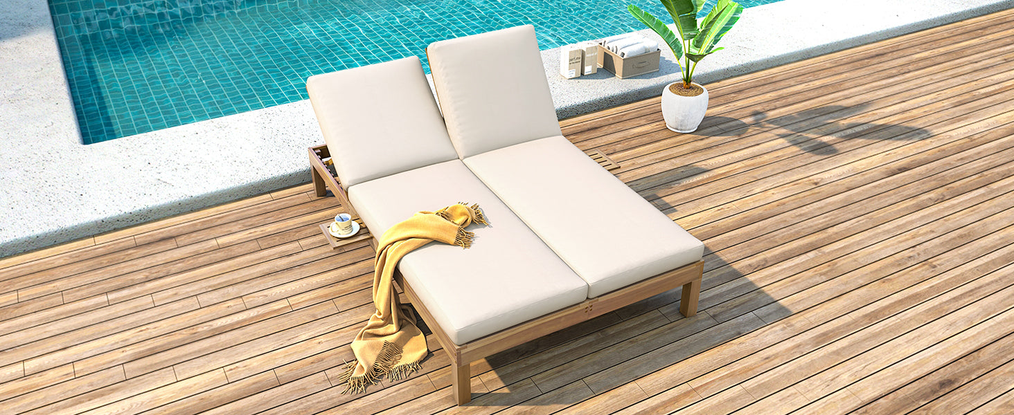 5-Position Adjustable Backrest Double Chaise Lounge Outdoor