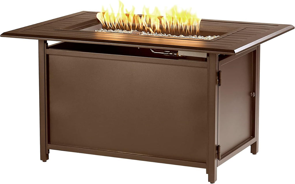 Istanbul-Fpt-Bn Rectangular 46 In. X 31 In. Aluminum Propane Pit, Glass Beads, Two Covers, Lid, 57,000 Btus in Brown Finish Fire Table
