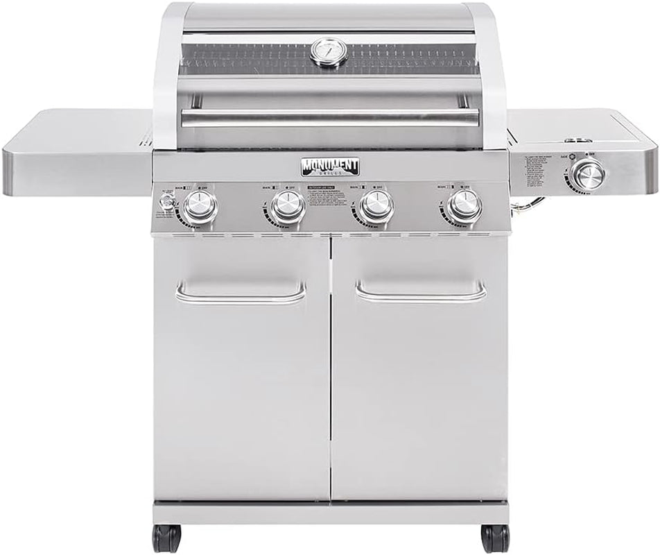 Larger Convertible 4 Burner Natural Gas Grill Stainless Steel Cabinet Style Propane Grills, LED Controls,Side Burner(Without Conversion Kit)