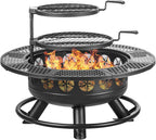 36 Inch Fire Pit with 2 Cooking Grills,Outdoor Wood Burning BBQ Firepit with Lid, 3-In-1 Outdoor Fire Pit for Backyard Deck Bonfire Patio Picnic(Black)