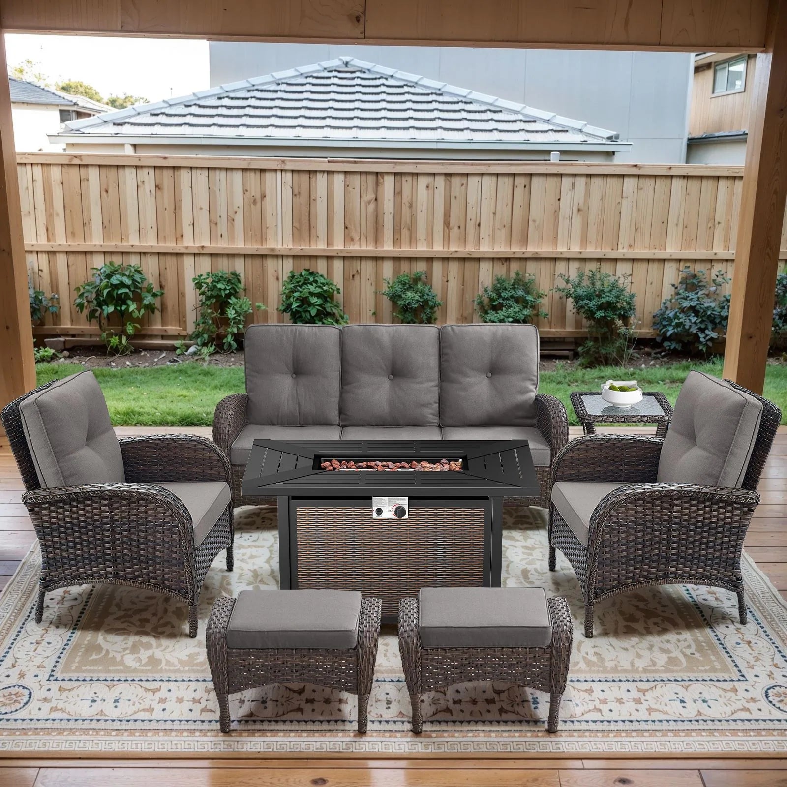 Outdoor Fire Pit Conversation Set, 3-Seat Sofa & Chairs Patio Furniture Set