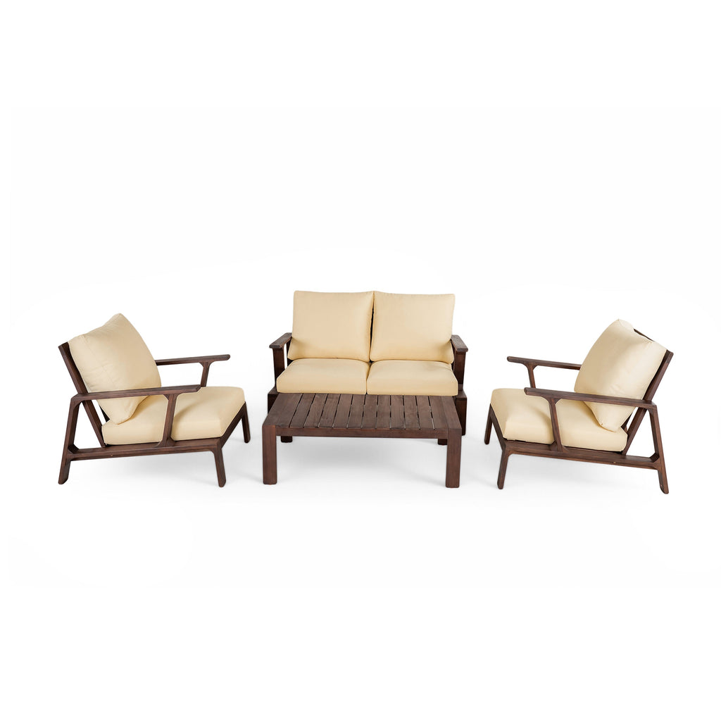 4- Piece Outdoor Sofa Set with Cushions and Coffee Table