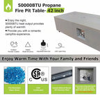 42 In. 50,000 BTU Rectangle Outdoor Propane Gas Fire Pit Table in Gray with Golden LED Light