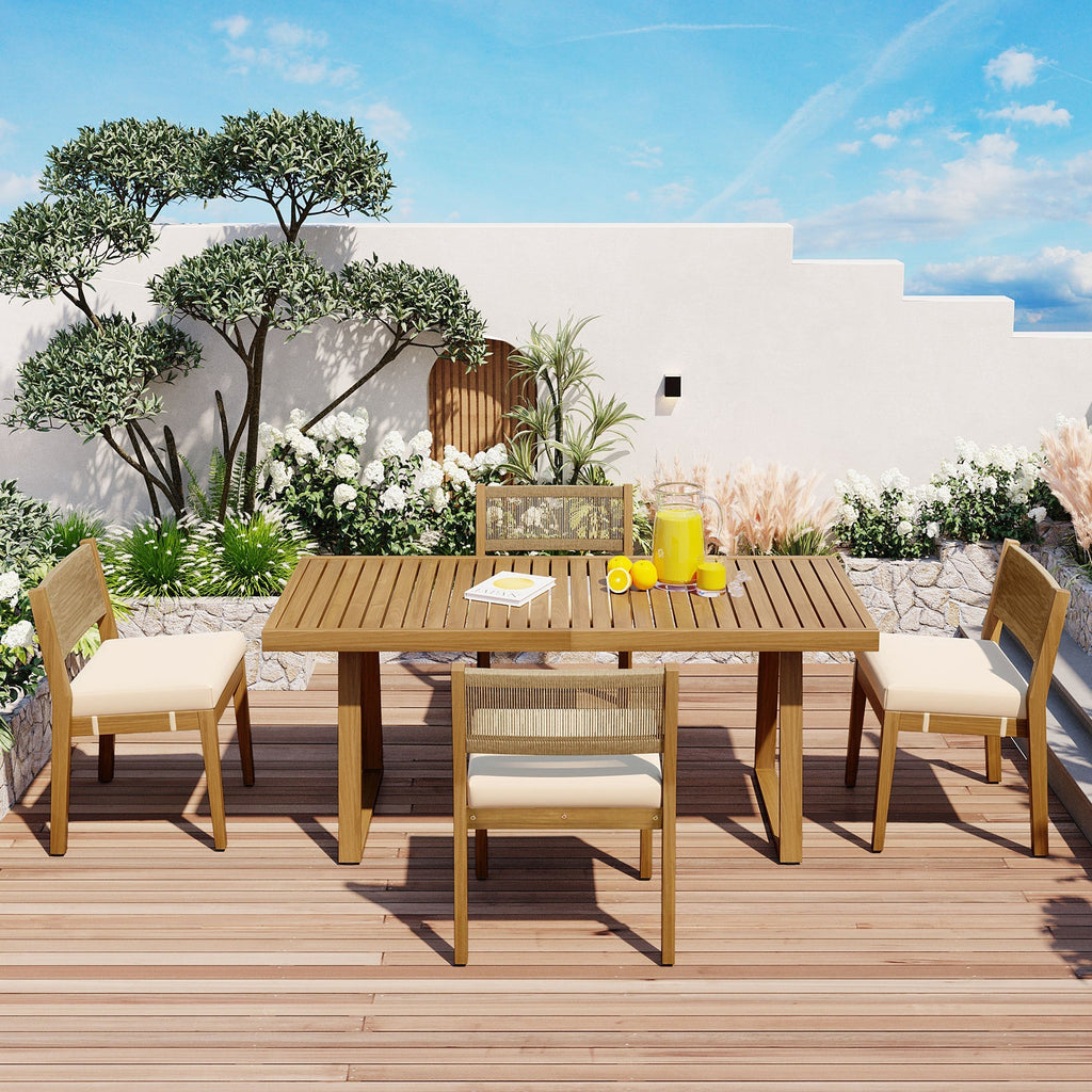 Multi-Person Outdoor Acacia Wood Dining Table and Chair Set