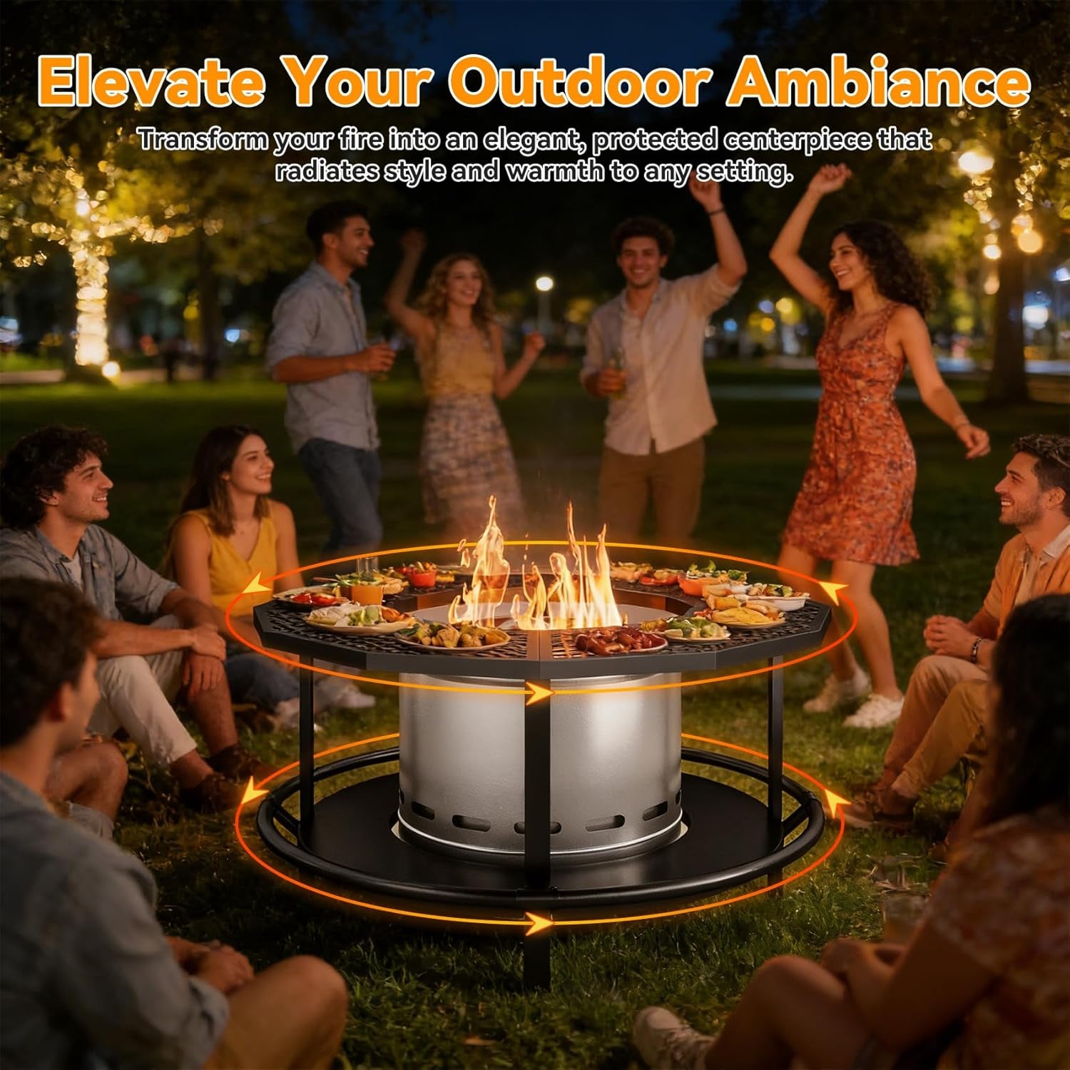 Fire Pit Surround Tabletop - 360° Fire Pit Guard for Solo Stove Bonfire & Ranger, Portable Protective Barrier for Wood Burning Fire Pits up to ⌀21", Uv-Resistant Outdoor Fabric (Firepit Not Included)