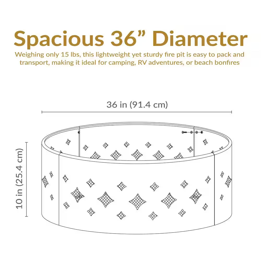 36 In. round Heavy-Duty Steel Diamond Wood Burning Fire Pit Ring