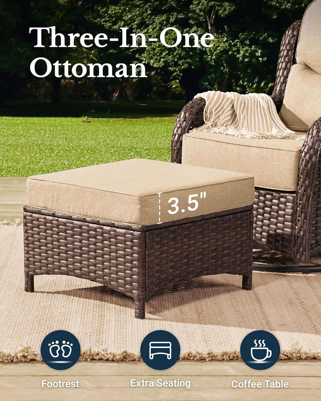 Luxury Outdoor Patio Furniture Set with 6-Inch Thick Cushions, High Back Wicker Swivel Rocker Chairs, 7 Pcs All Weather Conversation Set for Large Deck, Yard and Poolside, Beige (V3)