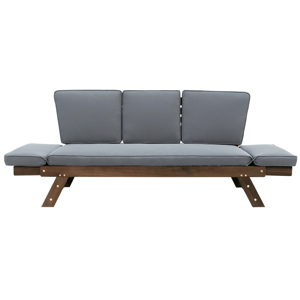 Outdoor Adjustable Patio Wooden Daybed Sofa Chaise Lounge with Cushions