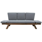 Outdoor Adjustable Patio Wooden Daybed Sofa Chaise Lounge with Cushions