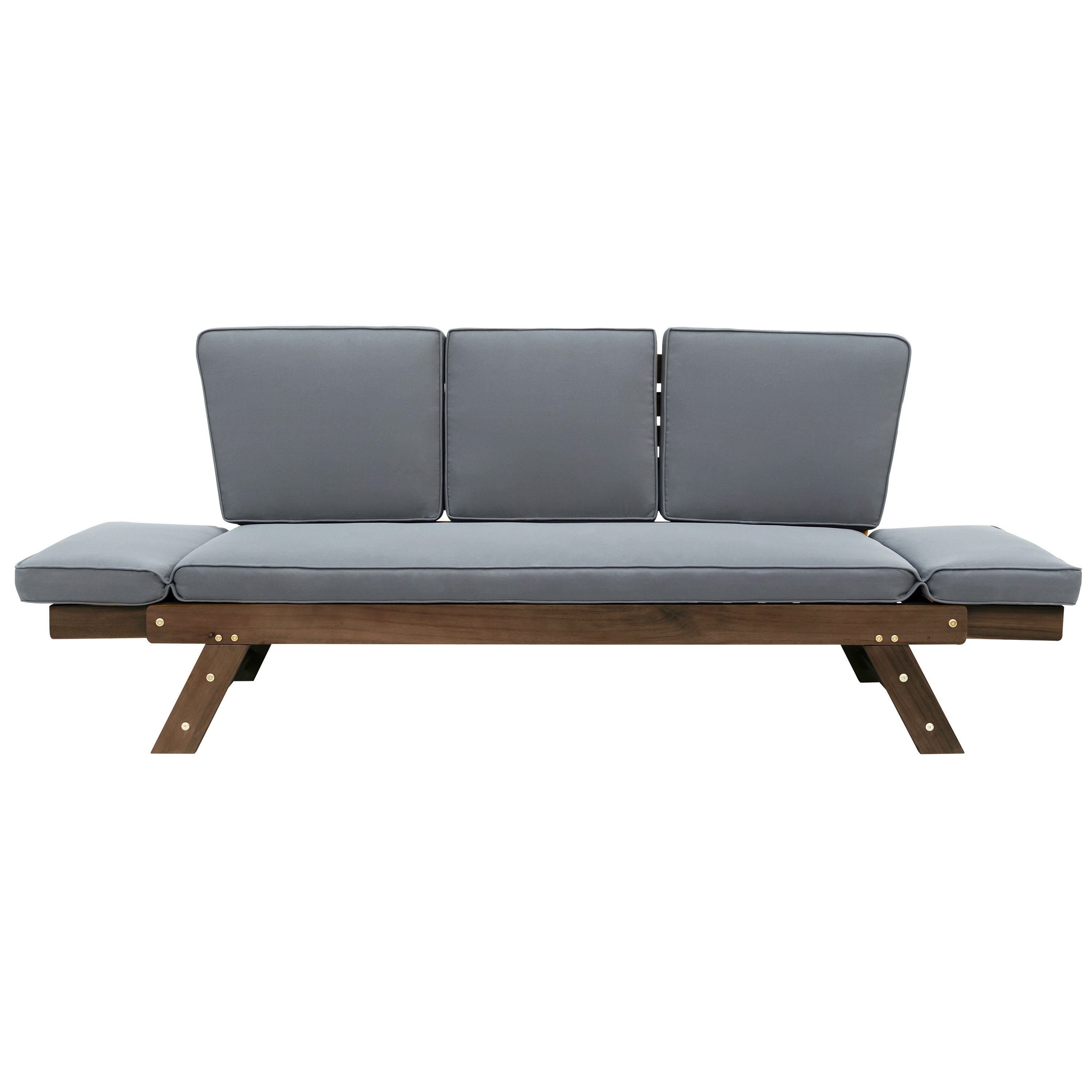 Outdoor Adjustable Patio Wooden Daybed Sofa Chaise Lounge with Cushions