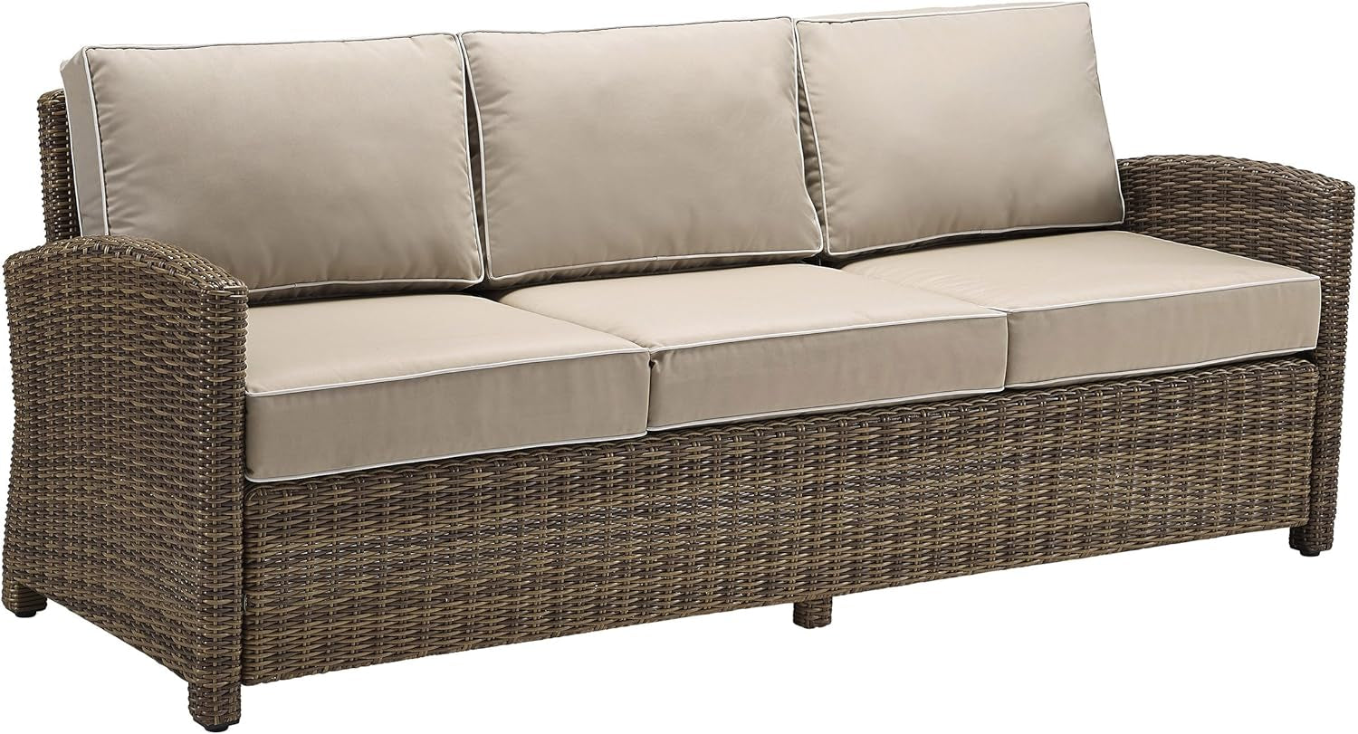 Bradenton 5-Piece Outdoor Sofa Patio Furniture Set, Wicker Conversation Sets for Porch, Brown with Sand Cushions