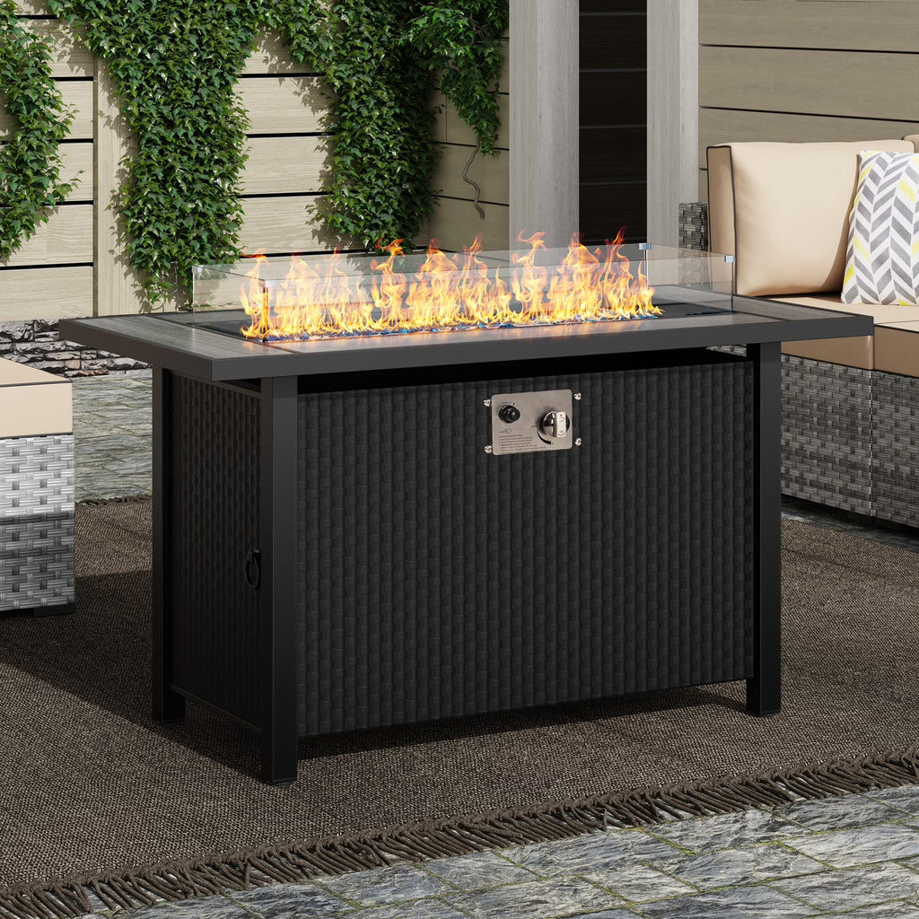 45" Propane Fire Pit Table 50,000 BTU Steel Gas Fire Pit with Removable Lid & Waterproof Cover and Tables