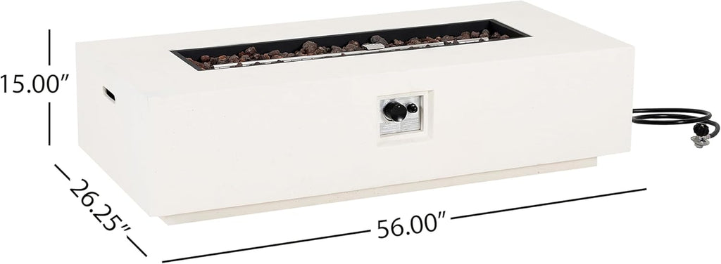 Aidan Lightweight Concrete Outdoor Propane Fire Pit Table, 50,000 BTU Rectangular Fire Table for Patio Furniture Set (No Tank Holder), Fully Assembled Patio Fire Pit, White