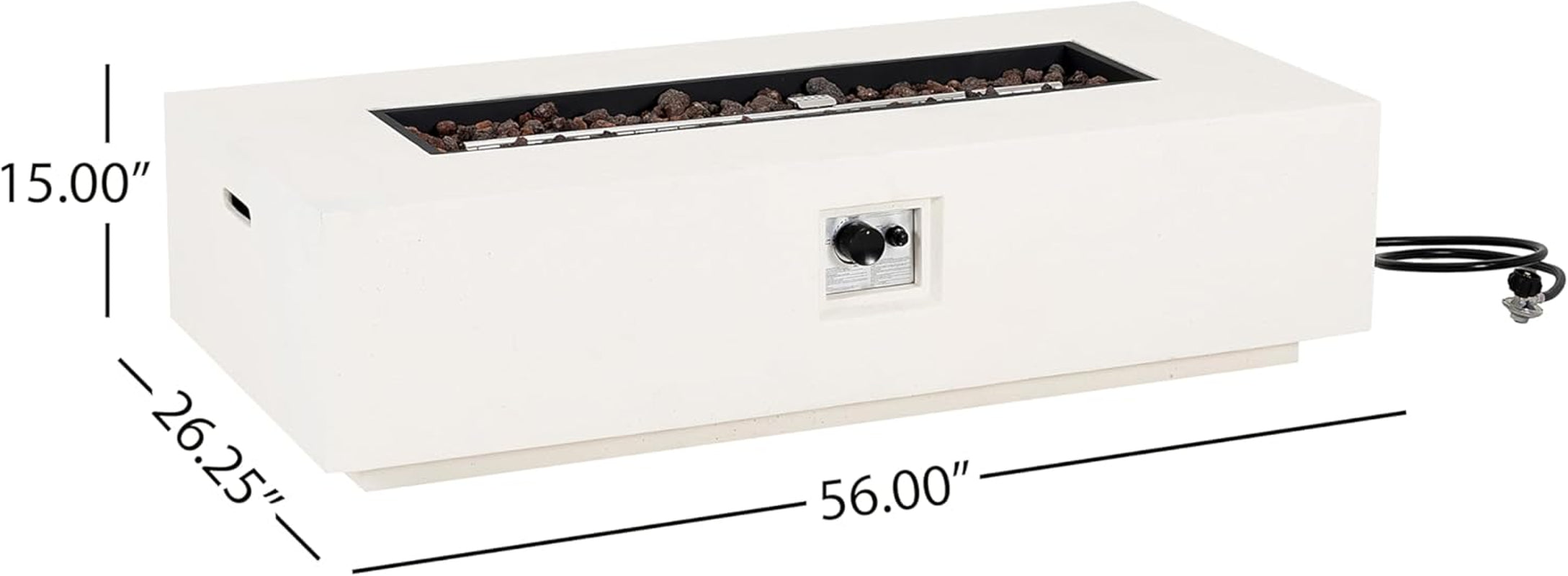 Aidan Lightweight Concrete Outdoor Propane Fire Pit Table, 50,000 BTU Rectangular Fire Table for Patio Furniture Set (No Tank Holder), Fully Assembled Patio Fire Pit, White