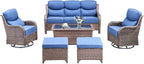 Luxury High Back Outdoor Furniture with 6-Inch Thick Cushions, Patio Furniture Set with Swivel Chairs, 6 PCS Wicker Conversation Set for Porch, Balcony, Deck and Yard