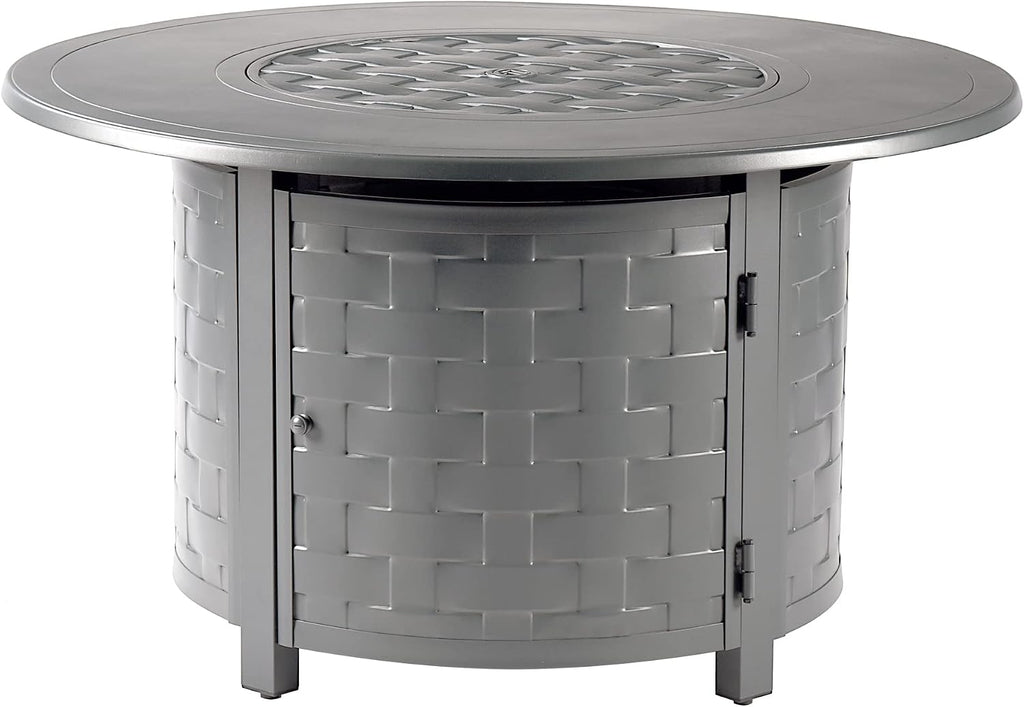 round 44 In. X 44 In. Aluminum Propane Fire Pit Table with Glass Beads, Two Covers, Lid, 57,000 Btus in Grey Finish