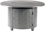 round 44 In. X 44 In. Aluminum Propane Fire Pit Table with Glass Beads, Two Covers, Lid, 57,000 Btus in Grey Finish