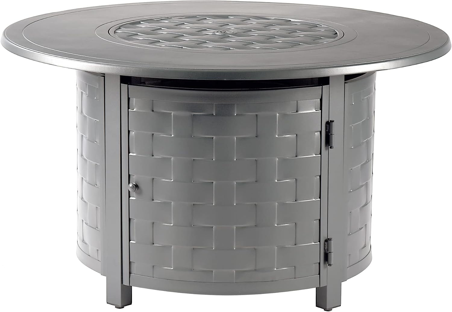 round 44 In. X 44 In. Aluminum Propane Fire Pit Table with Glass Beads, Two Covers, Lid, 57,000 Btus in Grey Finish