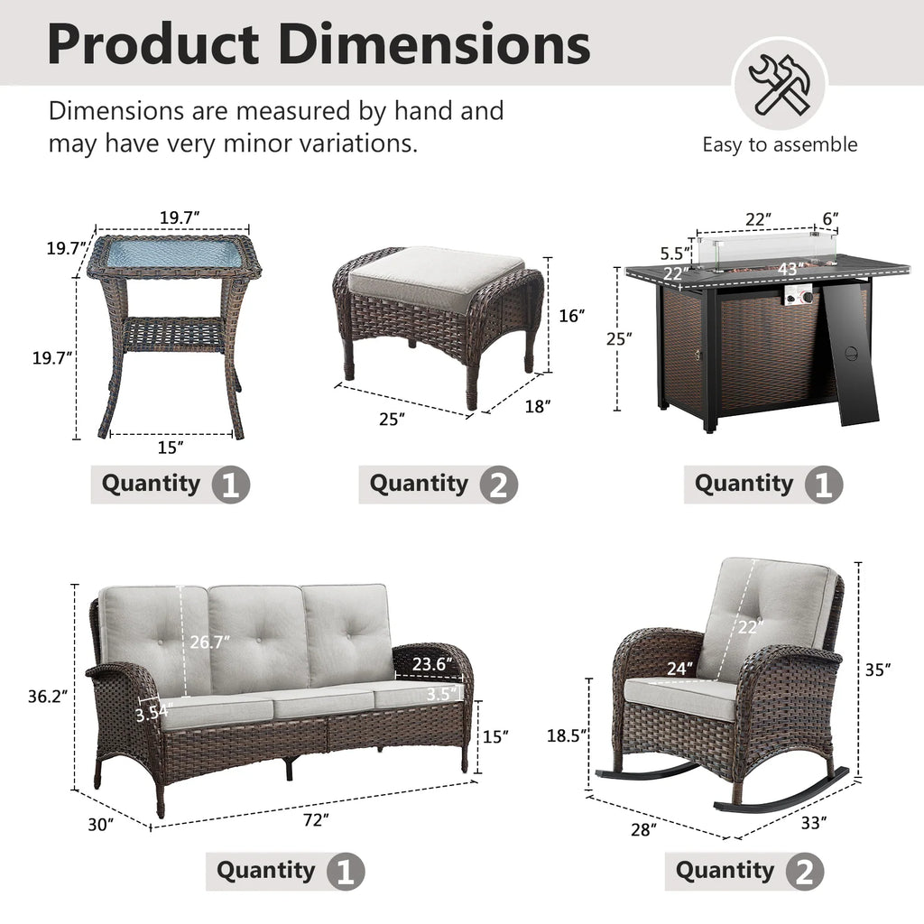 Outdoor Fire Pit Conversation Set, 3-Seat Sofa & Chairs Patio Furniture Set