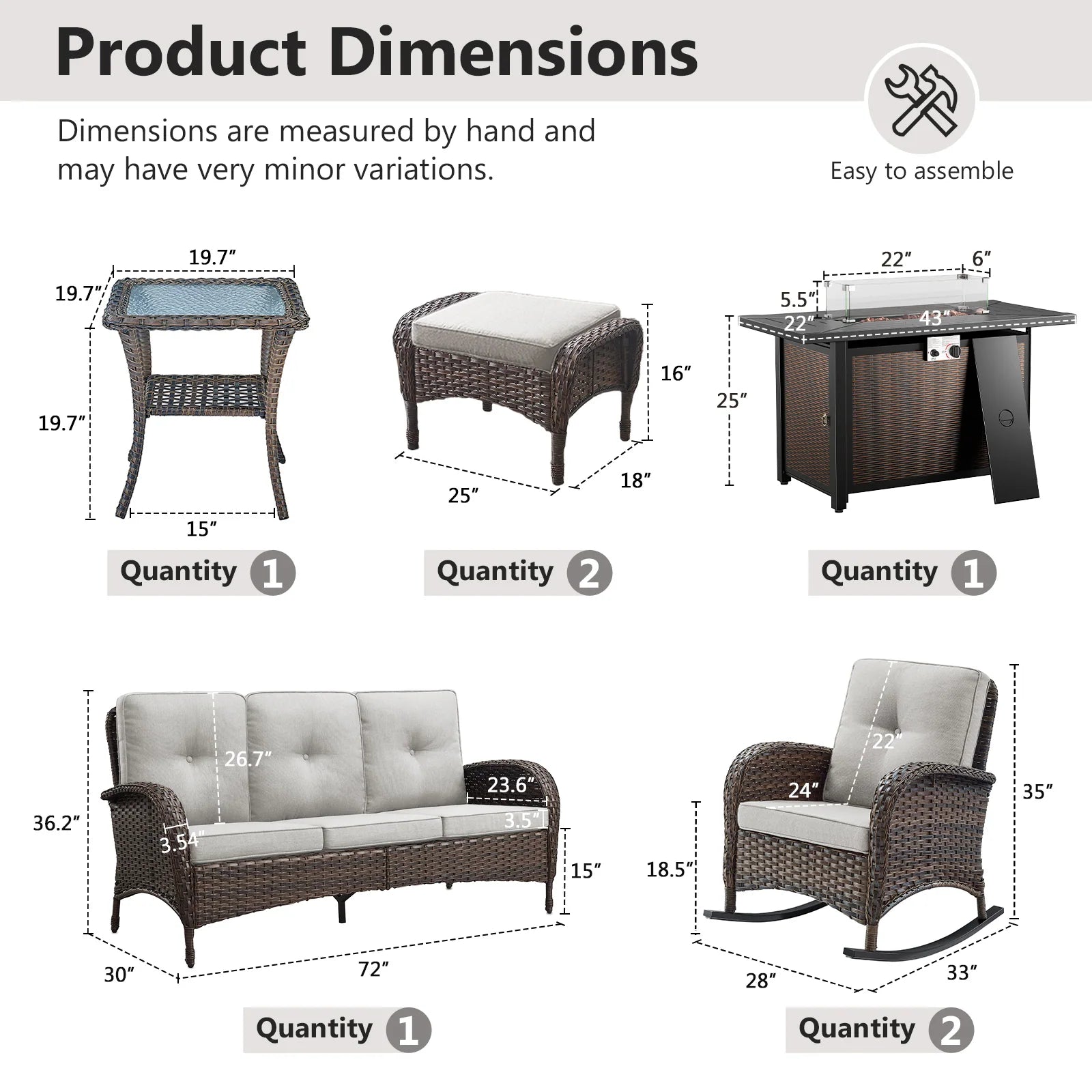 Outdoor Fire Pit Conversation Set, 3-Seat Sofa & Chairs Patio Furniture Set